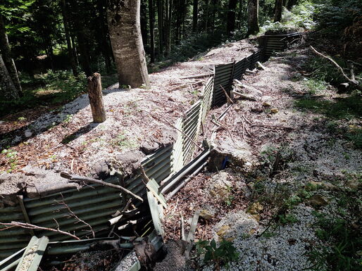 Vom Waldbruch komplett zerstörte Laufwege im Stellungssystem.
